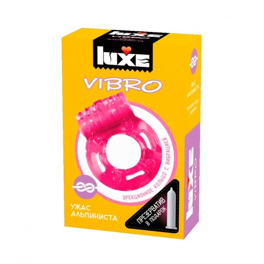 Розовое эрекционное виброкольцо Luxe VIBRO  Ужас Альпиниста  + презерватив - Luxe - в Новокузнецке купить с доставкой