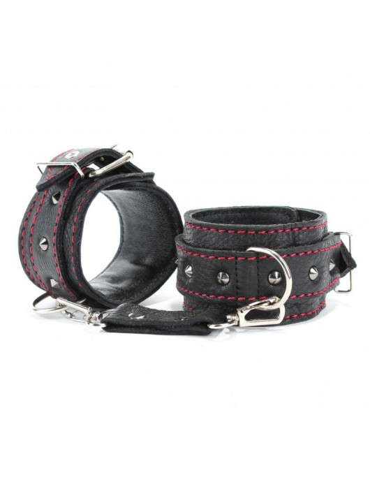 Черные оковы с шипами и контрастной строчкой - БДСМ Арсенал - купить с доставкой в Новокузнецке