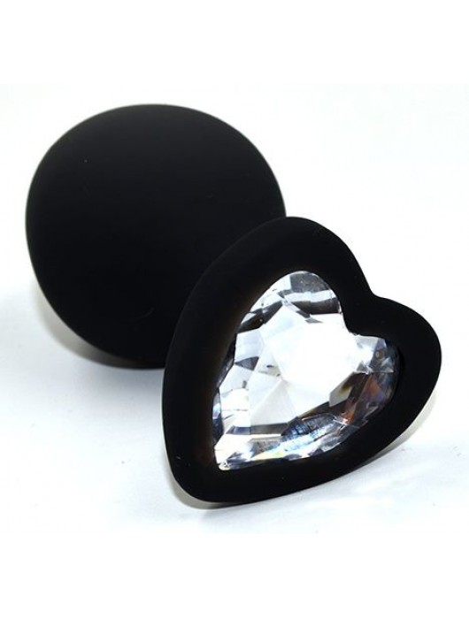 Черная анальная силиконовая пробка с прозрачным кристаллом в форме сердца - 8,8 см. - Kanikule - купить с доставкой в Новокузнецке