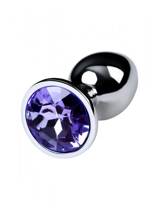 Серебристая конусовидная анальная пробка с фиолетовым кристаллом - 7 см. - ToyFa - купить с доставкой в Новокузнецке