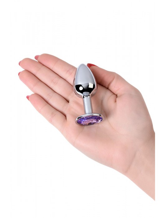 Серебристая конусовидная анальная пробка с фиолетовым кристаллом - 7 см. - ToyFa - купить с доставкой в Новокузнецке