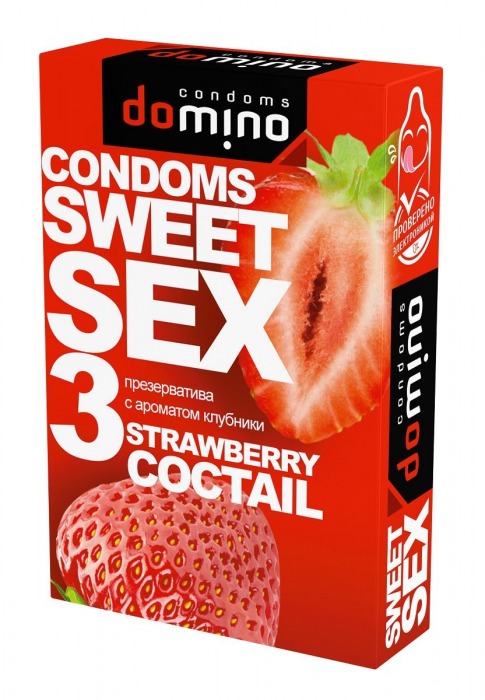 Презервативы для орального секса DOMINO Sweet Sex с ароматом клубничного коктейля  - 3 шт. - Domino - купить с доставкой в Новокузнецке