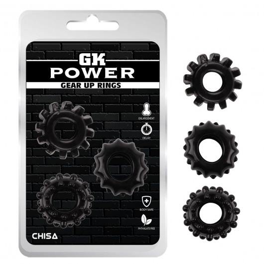 Набор из 3 черных эрекционных колец Gear Up Rings - Chisa - в Новокузнецке купить с доставкой