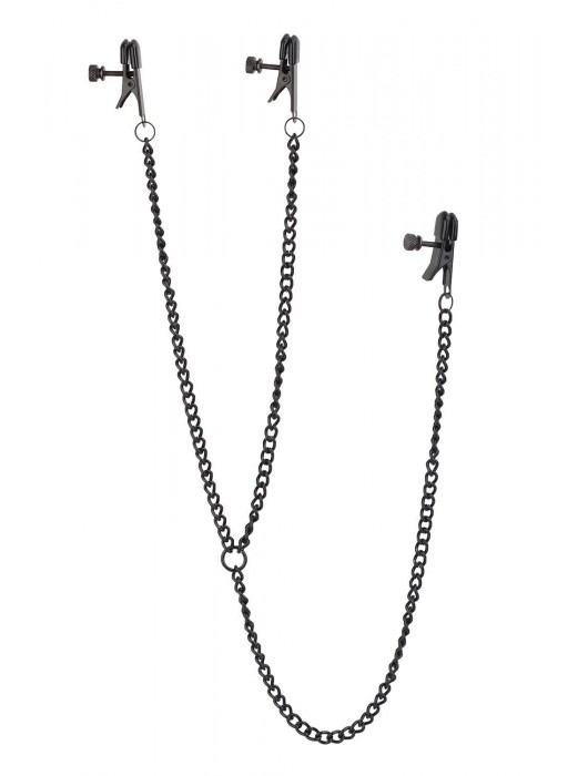 Черные зажимы на соски и клитор на цепочке DELUXE NIPPLE   CLIT CLAMPS - Dream Toys - купить с доставкой в Новокузнецке