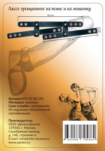 Черное эрекционное лассо на пенис и мошонку на заклепках - Джага-Джага - в Новокузнецке купить с доставкой