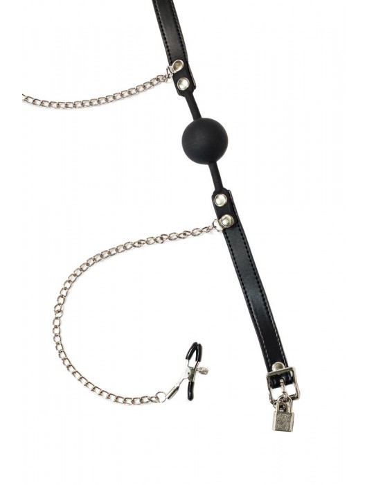 Силиконовый кляп-шар Hentai с зажимами на соски - Lola Games - купить с доставкой в Новокузнецке