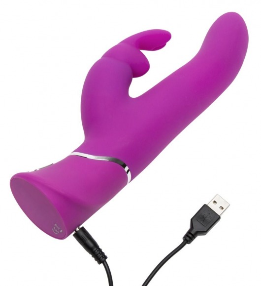 Лиловый вибратор Curve Thrusting Rechargeable Rabbit Vibrator - 24,1 см. - Happy Rabbit
