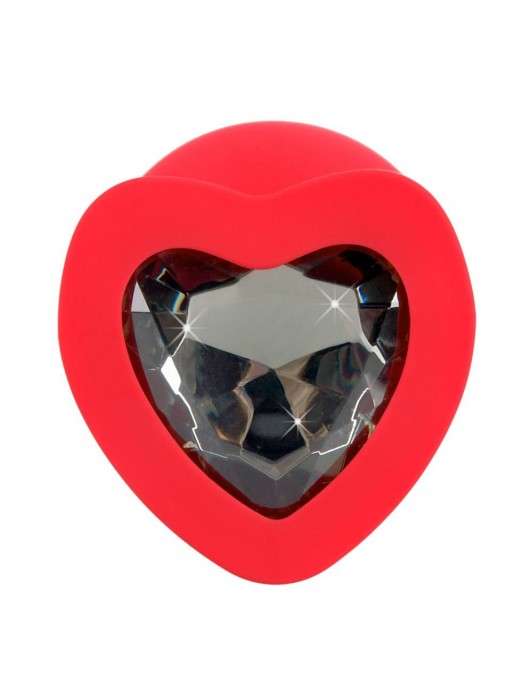 Красная силиконовая анальная пробка с черным стразом-сердечком - 9,3 см. - Orion - купить с доставкой в Новокузнецке