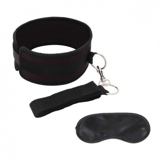 Черный ошейник с длинным поводком Collar and Leash Set - Lux Fetish - купить с доставкой в Новокузнецке