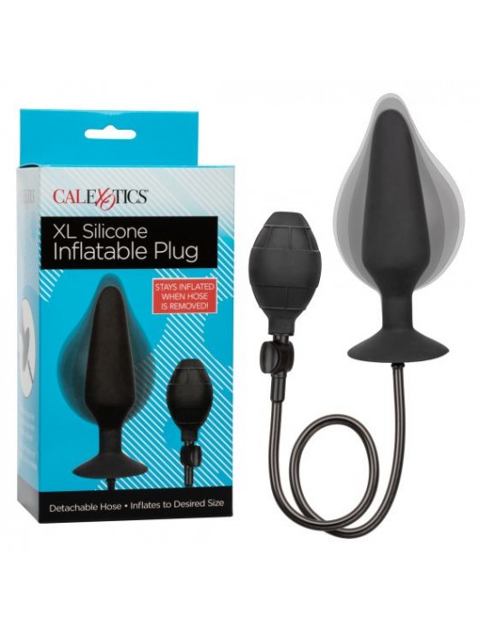 Черная расширяющаяся анальная пробка XL Silicone Inflatable Plug - 16 см. - California Exotic Novelties
