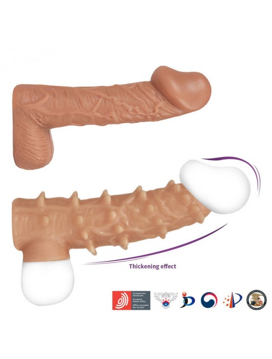 Телесная насадка с шипами и открытой головкой Nude Sleeve L - 14 см. - KOKOS - в Новокузнецке купить с доставкой