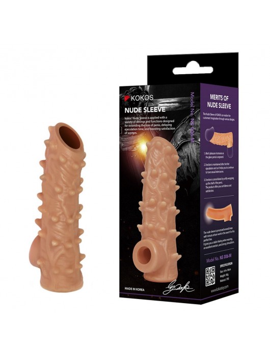 Телесная насадка с шипами и открытой головкой Nude Sleeve L - 14 см. - KOKOS - в Новокузнецке купить с доставкой