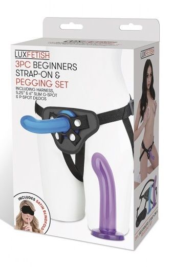 Страпон унисекс Beginners Strap-On с 2 насадками - 15 и 13 см. - Lux Fetish - купить с доставкой в Новокузнецке
