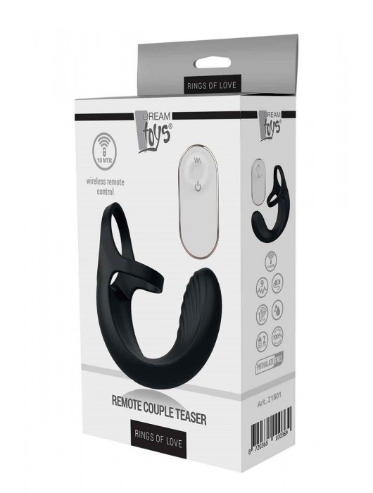 Черный анальный стимулятор с эрекционными кольцами Remote Couple Teaser - Dream Toys - в Новокузнецке купить с доставкой