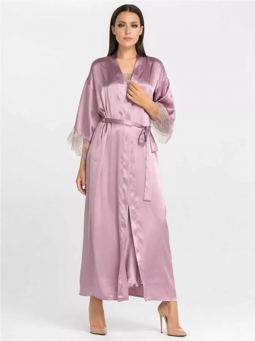 Длинный халат на поясе из искусственного шелка - Felisse купить с доставкой