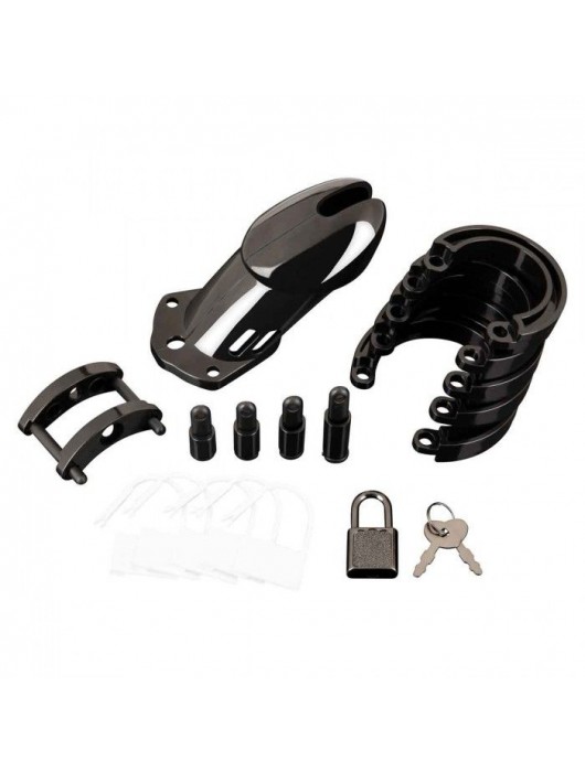 Черная акриловая клетка целомудрия для члена с замком - BlueLine - купить с доставкой в Новокузнецке