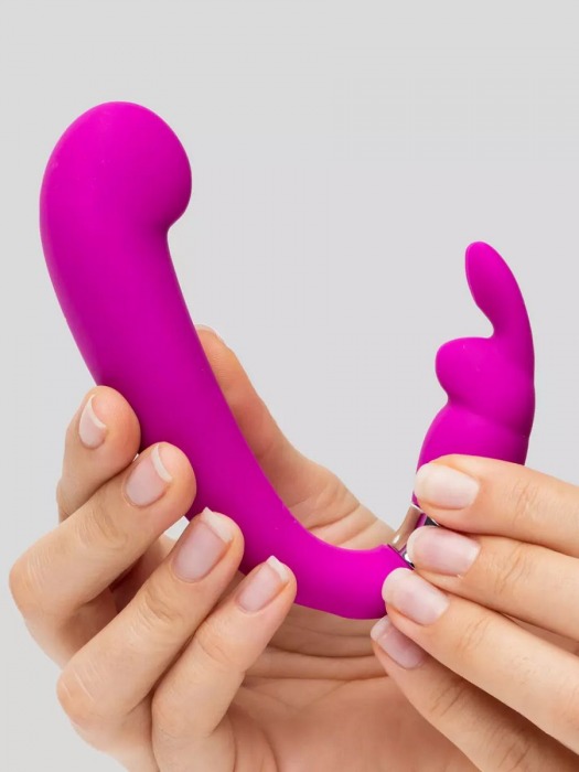 Лиловый вибратор Mini G-Spot Curve Vibe с клиторальным зайчиком - Happy Rabbit