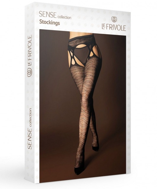 Черные сетчатые чулки с поясом и ромбовидным узором - Le Frivole купить с доставкой