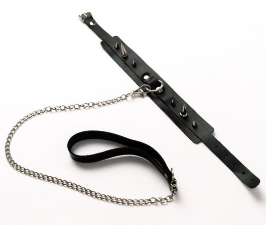 Черный ошейник с шипами и поводком - Crazy Handmade - купить с доставкой в Новокузнецке