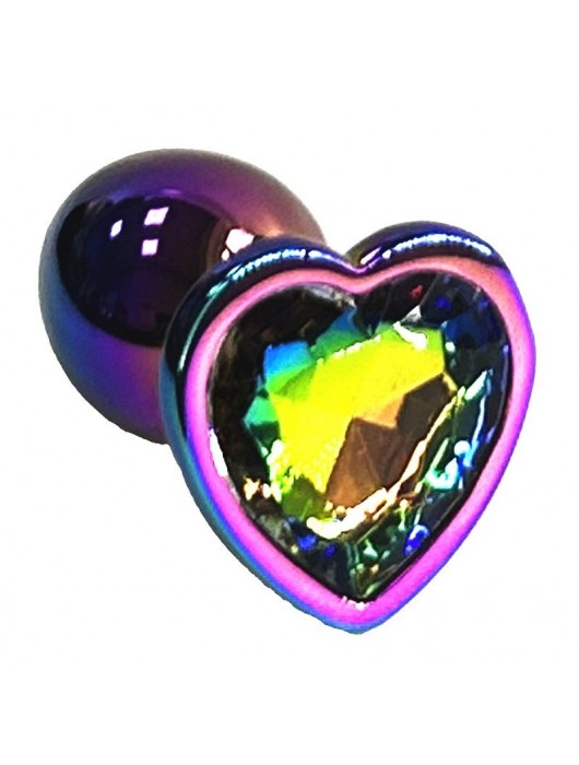 Анальная пробка цвета неохром с радужным кристаллом в форме сердца - 7 см. - Kanikule