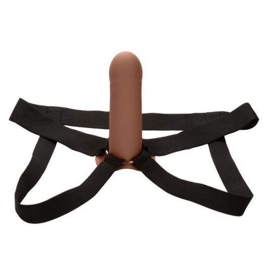 Коричневый фаллопротез из силикона Extension with Harness - 15,75 см. - California Exotic Novelties - купить с доставкой в Новокузнецке