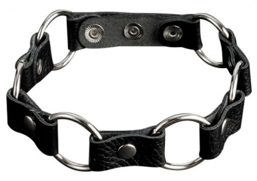 Кожаный черный ошейник с кольцами - Sitabella - купить с доставкой в Новокузнецке