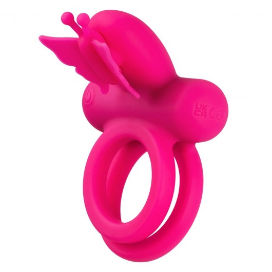 Розовое эрекционное виброкольцо Silicone Rechargeable Dual Butterfly Ring - California Exotic Novelties - в Новокузнецке купить с доставкой