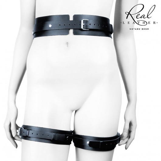 Черный кожаный пояс с гартерами - S-M - Notabu - купить с доставкой в Новокузнецке