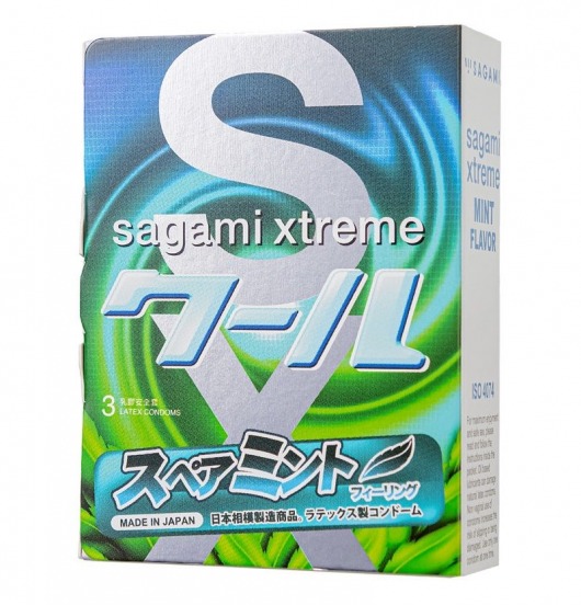 Презервативы Sagami Xtreme Mint с ароматом мяты - 3 шт. - Sagami - купить с доставкой в Новокузнецке