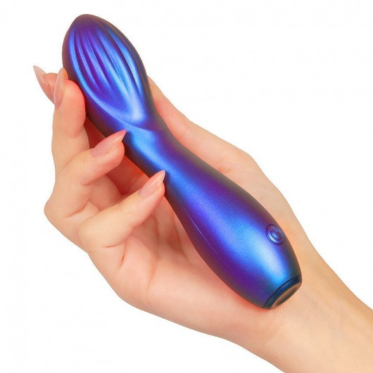 Синий вибромассажер с загнутой головкой - 15 см. - DAISY