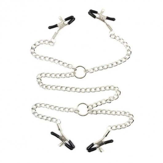 Серебристые зажимы для сосков и половых губ на тонкой цепочке - Notabu - купить с доставкой в Новокузнецке