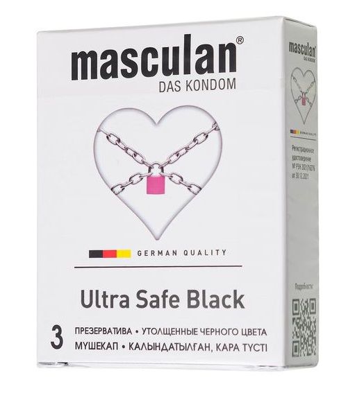 Ультрапрочные презервативы Masculan Ultra Safe Black - 3 шт. - Masculan - купить с доставкой в Новокузнецке