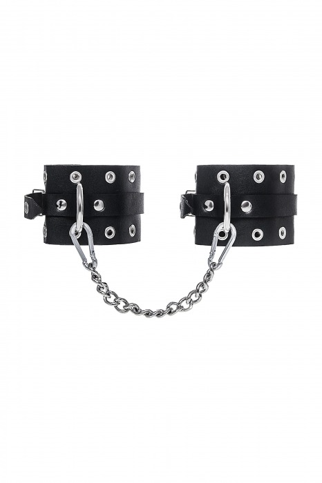Черные кожаные однослойные оковы с люверсами - Pecado - купить с доставкой в Новокузнецке