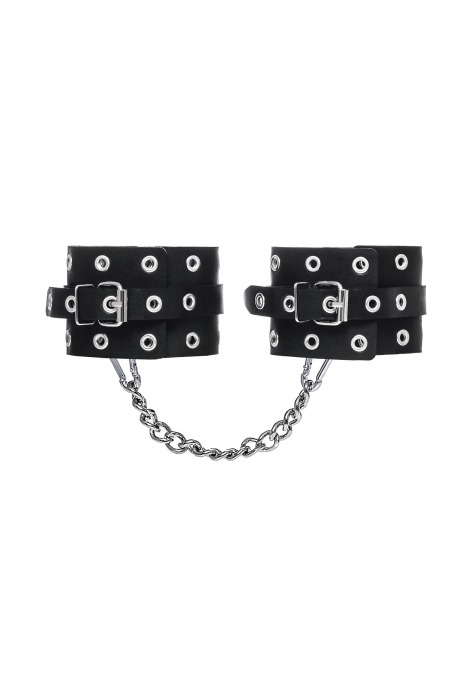 Черные кожаные однослойные оковы с люверсами - Pecado - купить с доставкой в Новокузнецке