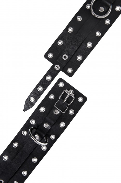 Черные кожаные однослойные оковы с люверсами - Pecado - купить с доставкой в Новокузнецке