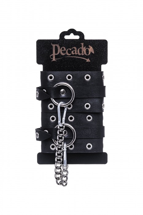 Черные кожаные однослойные оковы с люверсами - Pecado - купить с доставкой в Новокузнецке