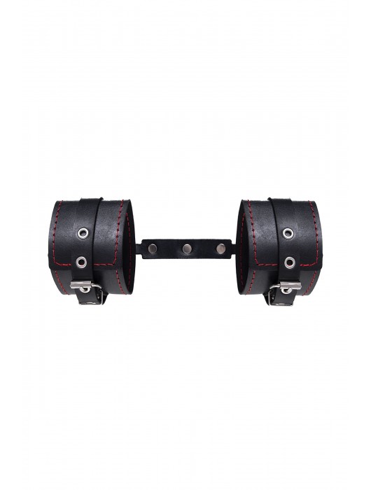 Черные кожаные однослойные оковы с контрастной строчкой - Pecado - купить с доставкой в Новокузнецке