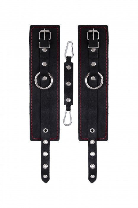 Черные кожаные однослойные оковы с контрастной строчкой - Pecado - купить с доставкой в Новокузнецке