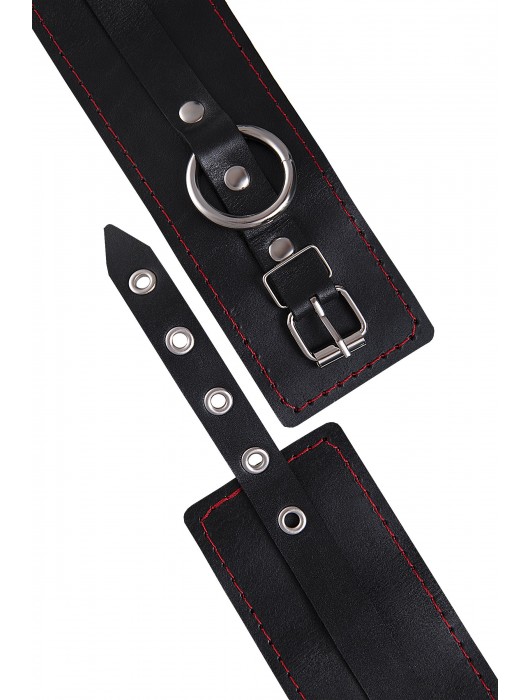 Черные кожаные однослойные оковы с контрастной строчкой - Pecado - купить с доставкой в Новокузнецке