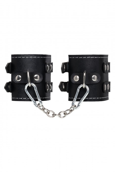 Черные кожаные наручники с двумя ремнями и красной подкладкой - Pecado - купить с доставкой в Новокузнецке