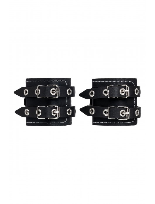 Черные кожаные наручники с двумя ремнями и красной подкладкой - Pecado - купить с доставкой в Новокузнецке