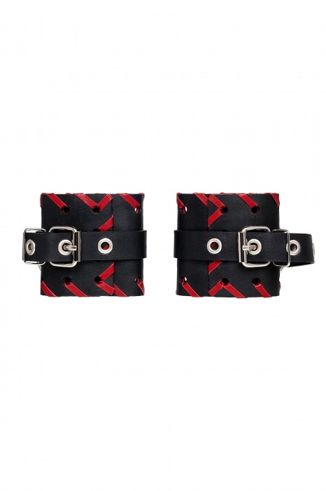 Черно-красные наручники из натуральной кожи - Pecado - купить с доставкой в Новокузнецке