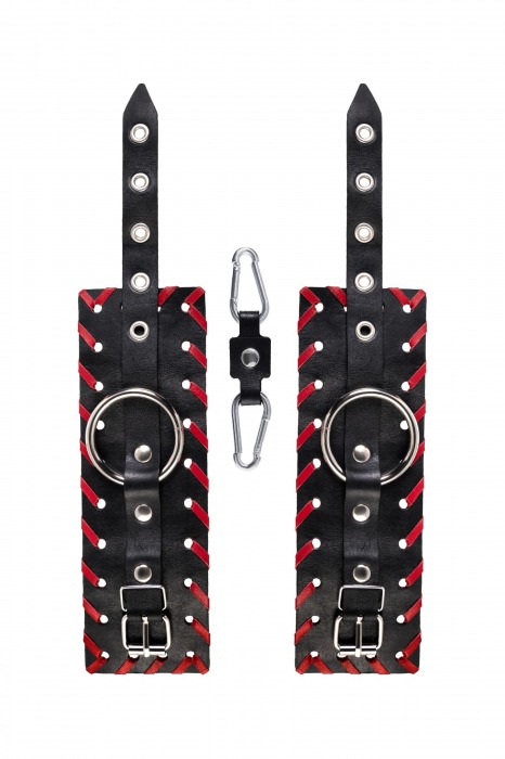 Черно-красные наручники из натуральной кожи - Pecado - купить с доставкой в Новокузнецке