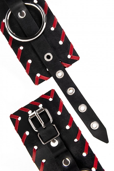 Черно-красные наручники из натуральной кожи - Pecado - купить с доставкой в Новокузнецке