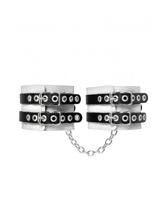 Бело-черные оковы с двумя ремешками и люверсами - Pecado - купить с доставкой в Новокузнецке