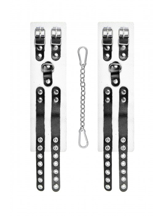 Бело-черные оковы с двумя ремешками и люверсами - Pecado - купить с доставкой в Новокузнецке