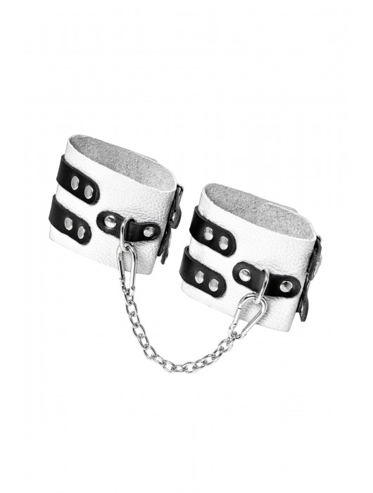 Бело-черные оковы с двумя ремешками и люверсами - Pecado - купить с доставкой в Новокузнецке