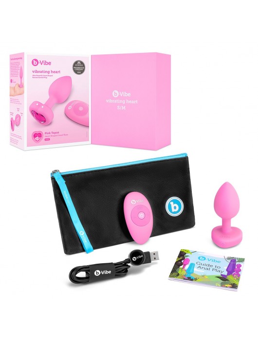 Розовый анальный плаг с кристаллом-сердцем Vibrating Heart Shape Jewel Plug S-M - b-Vibe