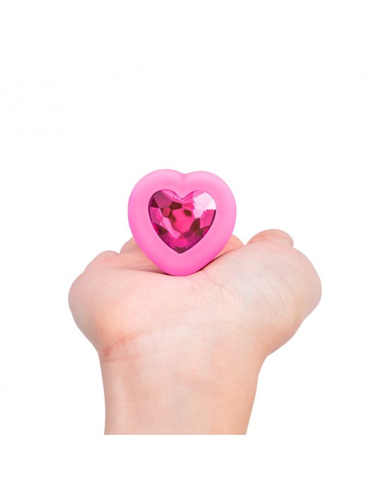 Розовый анальный плаг с кристаллом-сердцем Vibrating Heart Shape Jewel Plug S-M - b-Vibe
