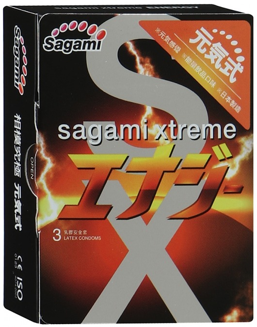 Презервативы Sagami Xtreme ENERGY с ароматом энергетика - 3 шт. - Sagami - купить с доставкой в Новокузнецке